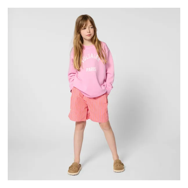 Bermuda Taille Elastiqué Rayé | Rose