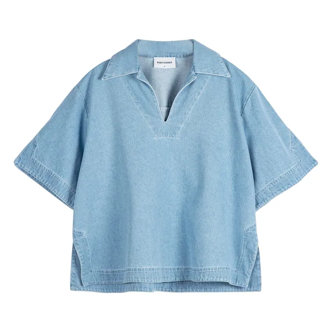 Cotton Polo Blouse | Light blue