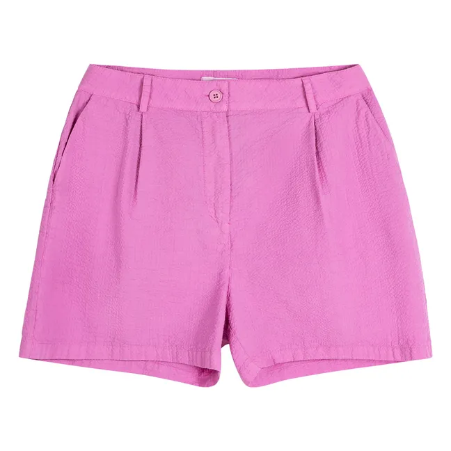 Cotton Seersuker Pleated Shorts | Purple