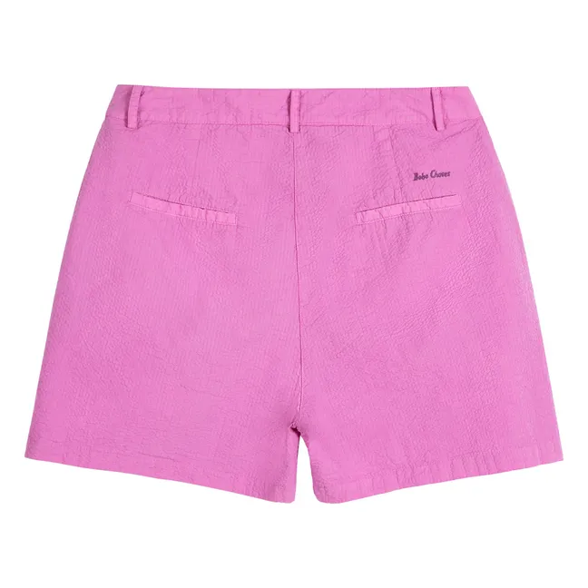 Cotton Seersuker Pleated Shorts | Purple