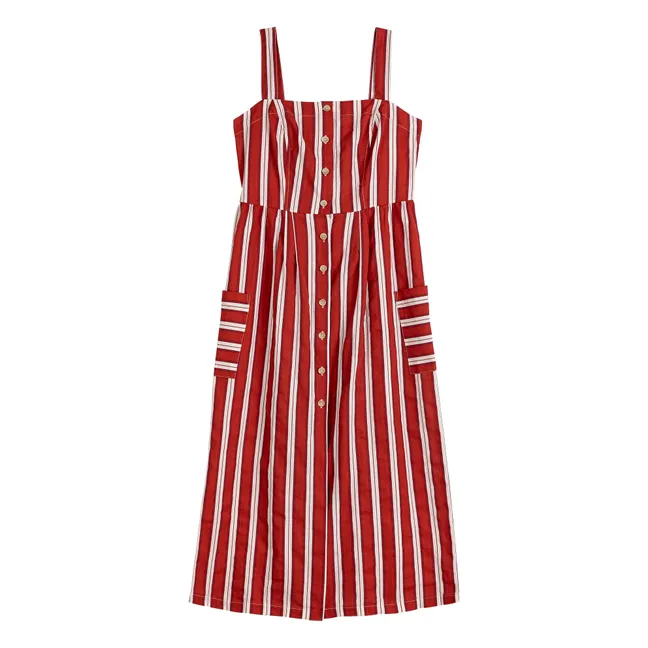 Striped Flared Dress Organic Cotton | Brick red