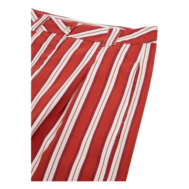 Cotton Stripe Pants | Red