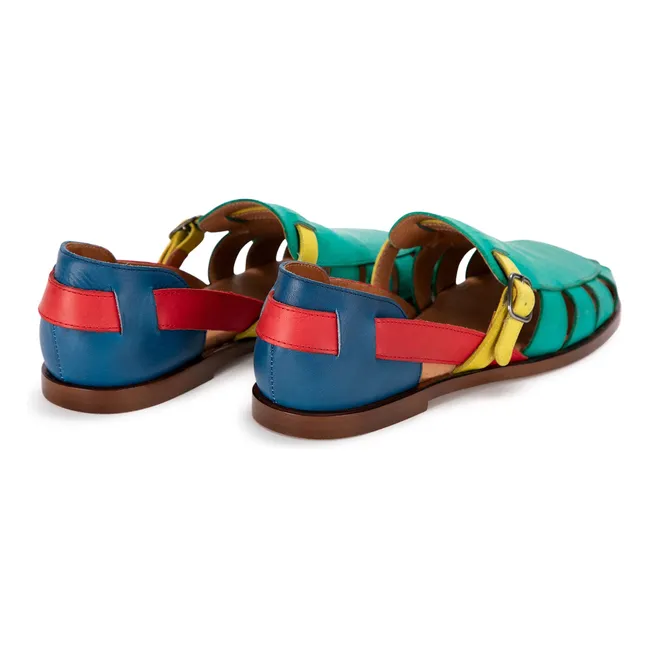 Sandalias de piel Color Block | Verde