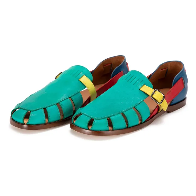 Sandalias de piel Color Block | Verde