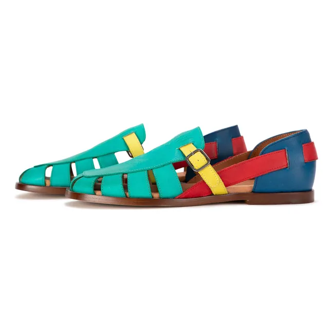 Sandales Color Block Cuir | Vert