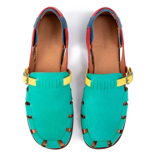 Sandalias de piel Color Block | Verde