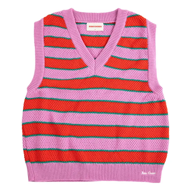 Gilet Rayures Coton Bio | Rose