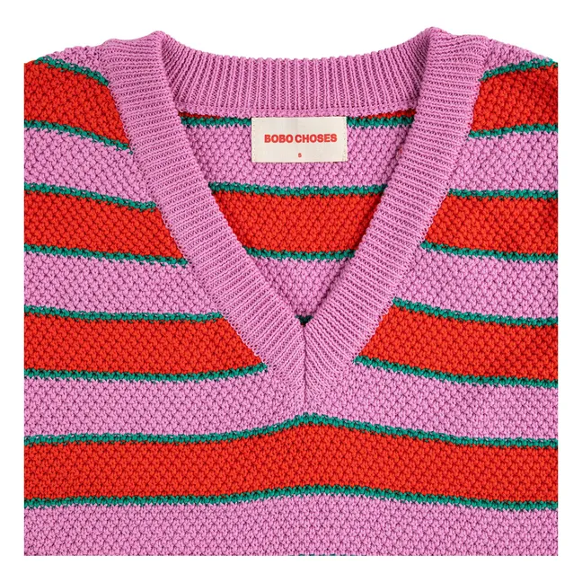 Gilet Rayures Coton Bio | Rose