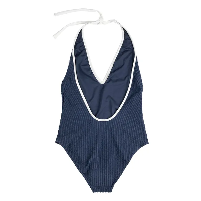 Seersuker One Piece Swimsuit | Dark Blue