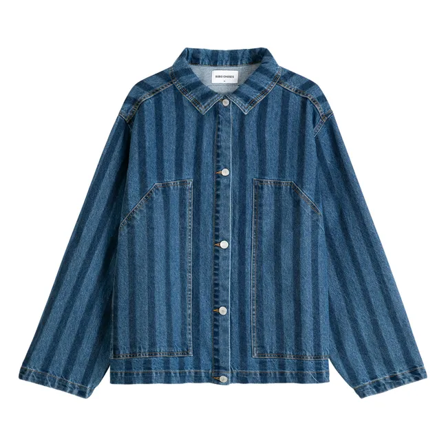 Giacca in cotone biologico a righe in denim | Blu