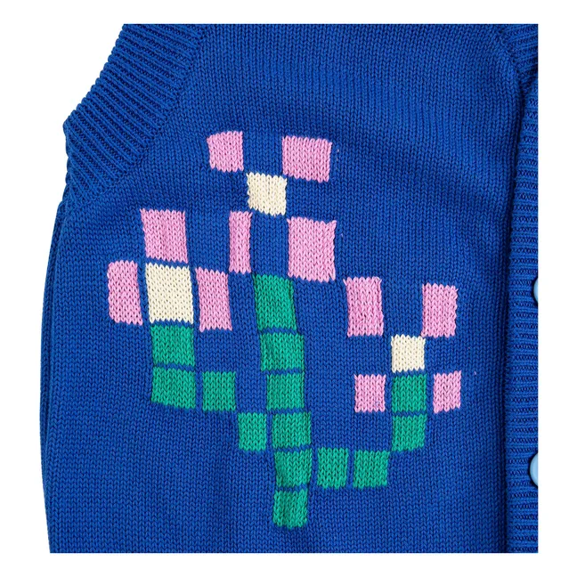 Gilet Pixel Flower Coton Bio | Bleu