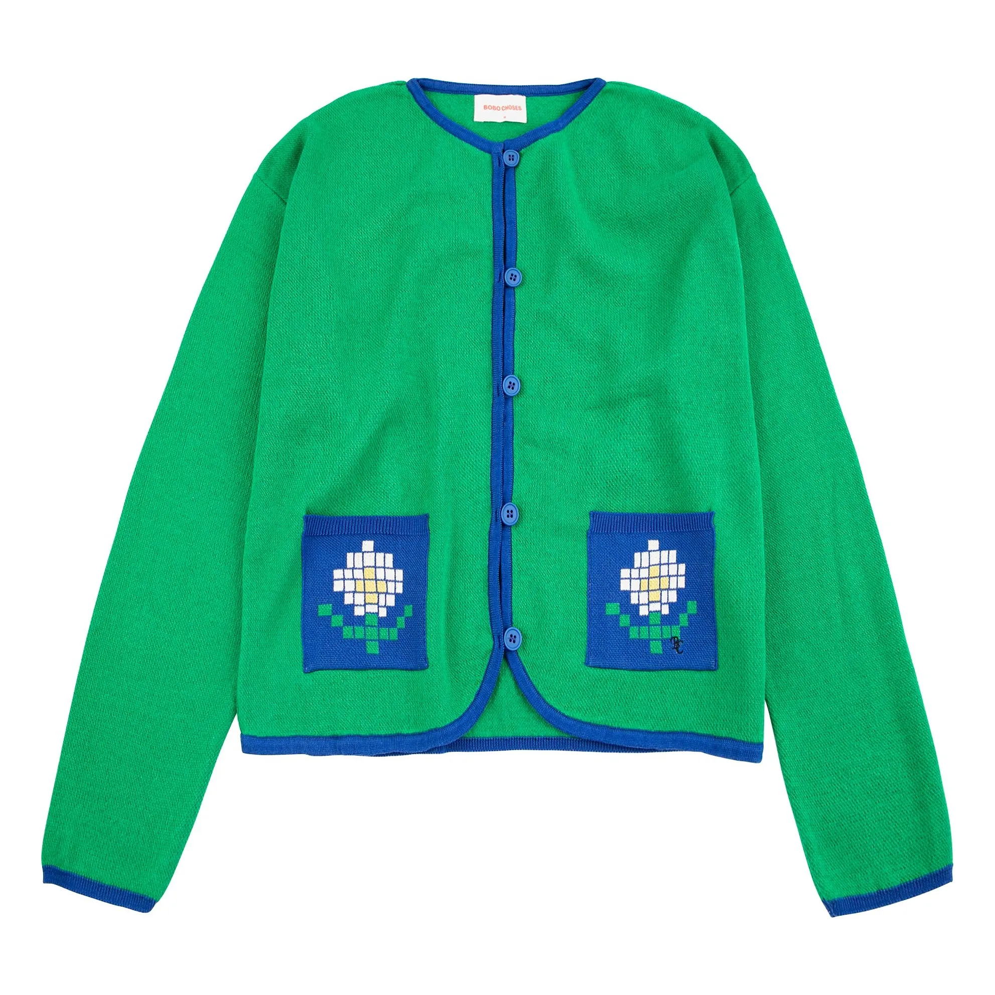 Bobo Choses Green Pixel Daisy Organic Cotton Cardigan