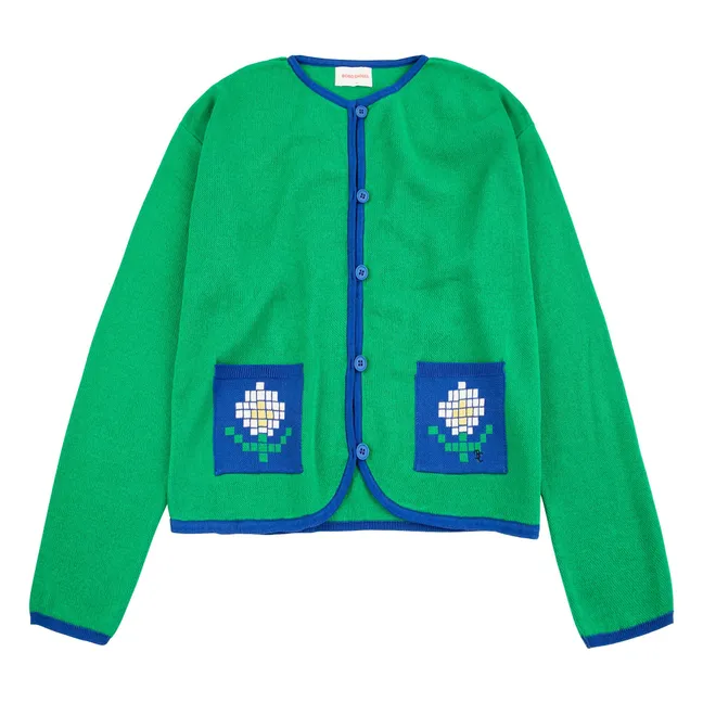 Cardigan in cotone organico Pixel Daisy | Verde