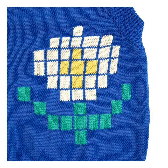 Cardigan in cotone organico Pixel Flower | Blu