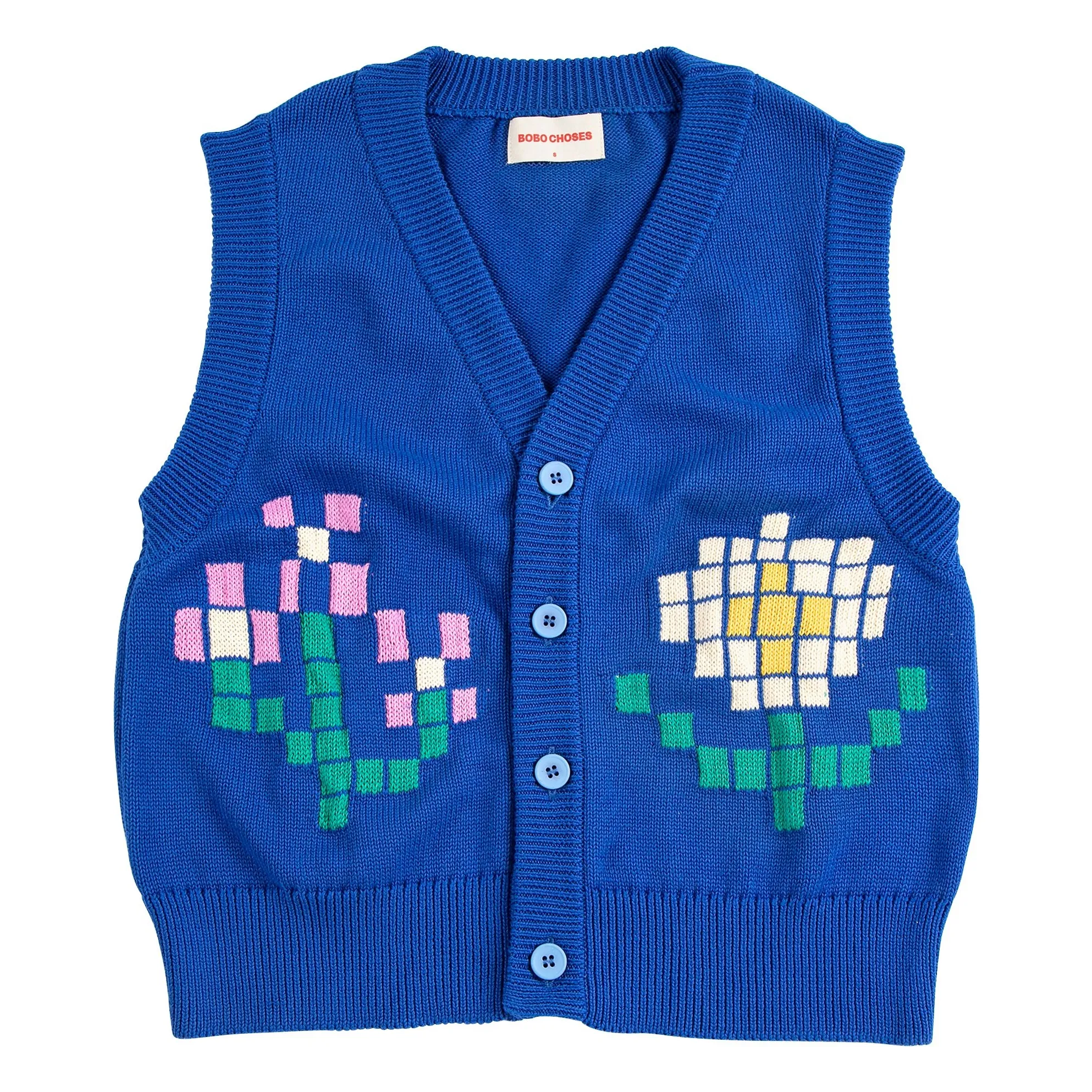 Bobo Choses Blue Pixel Flower Organic Cotton Cardigan