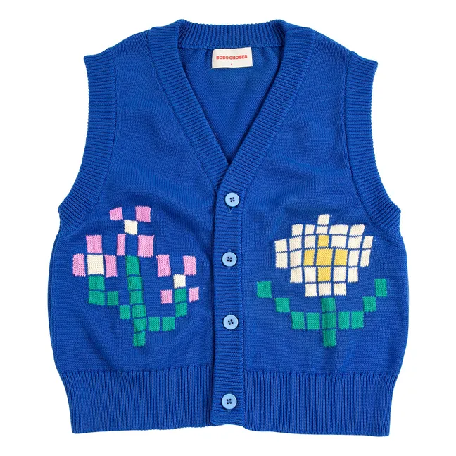 Chaqueta de punto de algodón orgánico Pixel Flower | Azul