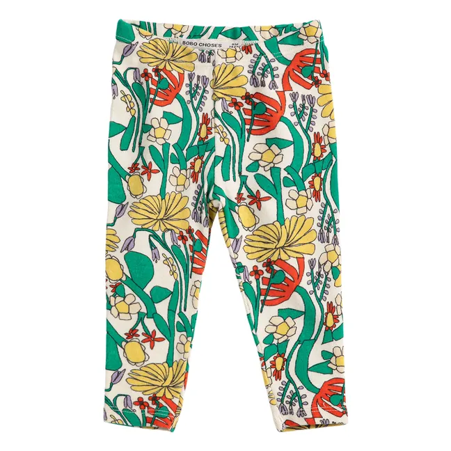Legging Fleuri Coton Bio Bébé | Ecru