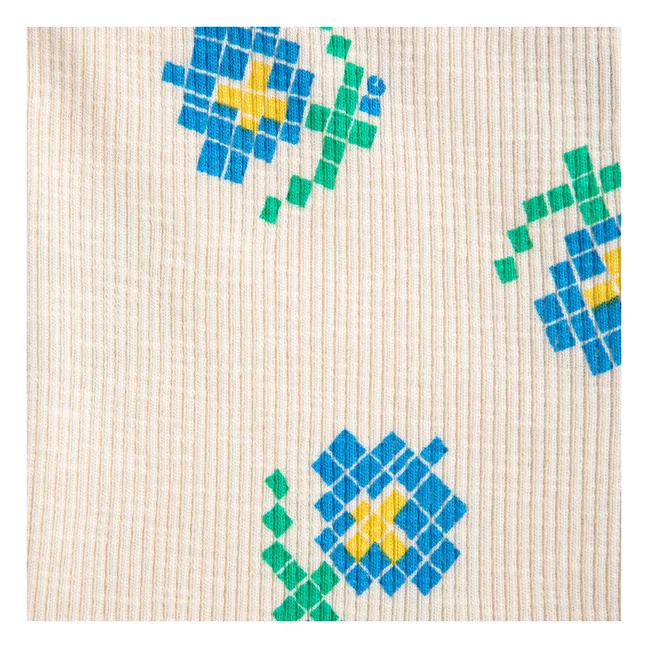 Pantalón corto acanalado con flores de algodón orgánico | Crudo