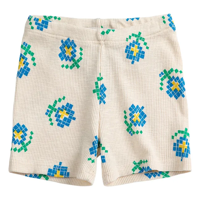 Pantalón corto acanalado con flores de algodón orgánico | Crudo