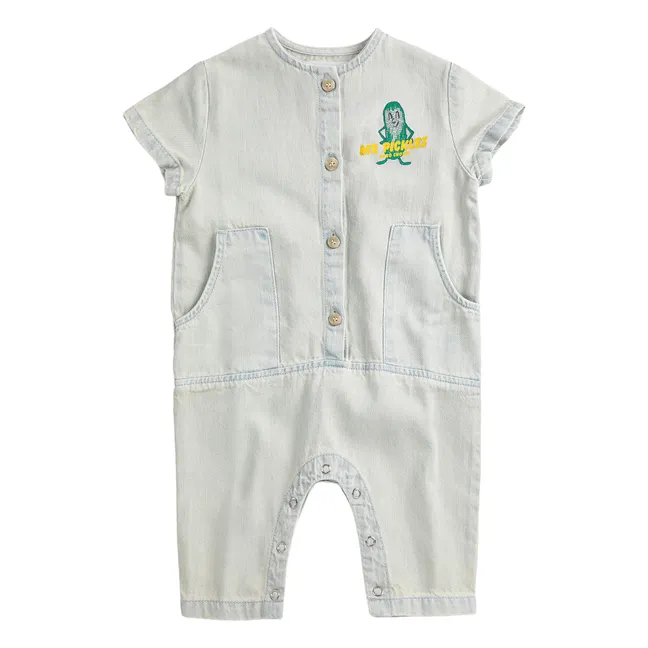 Organic Cotton Washed Denim Jumpsuit | Light Blue