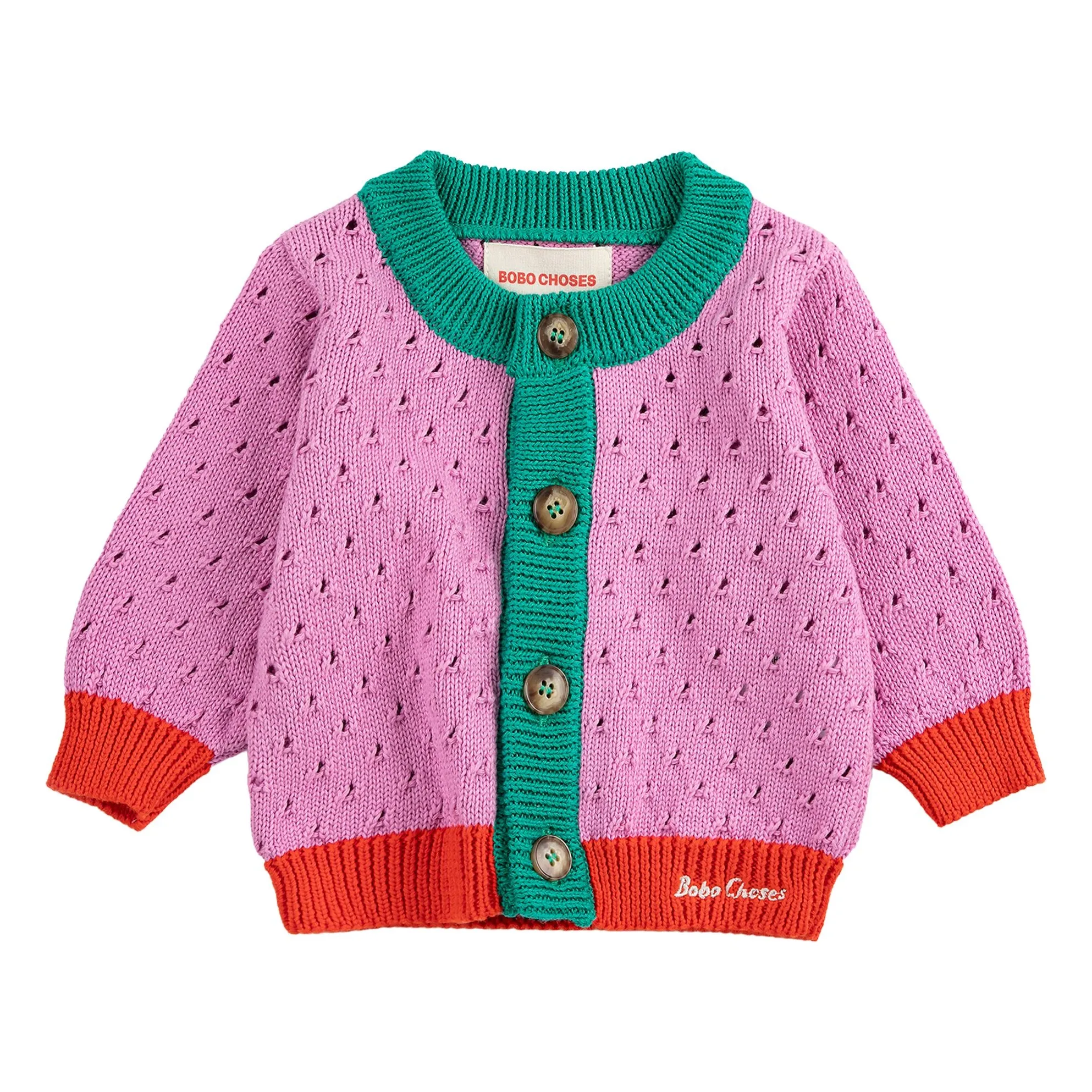 Bobo Choses Purple Organic Cotton Colorblock Openwork Cardigan