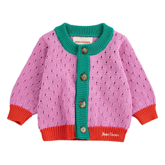 Organic cotton Colorblock openwork cardigan | Purple