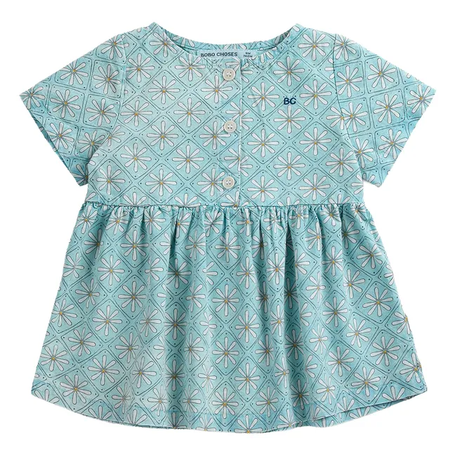 Robe Marguerites Coton Bio Bébé | Bleu Clair
