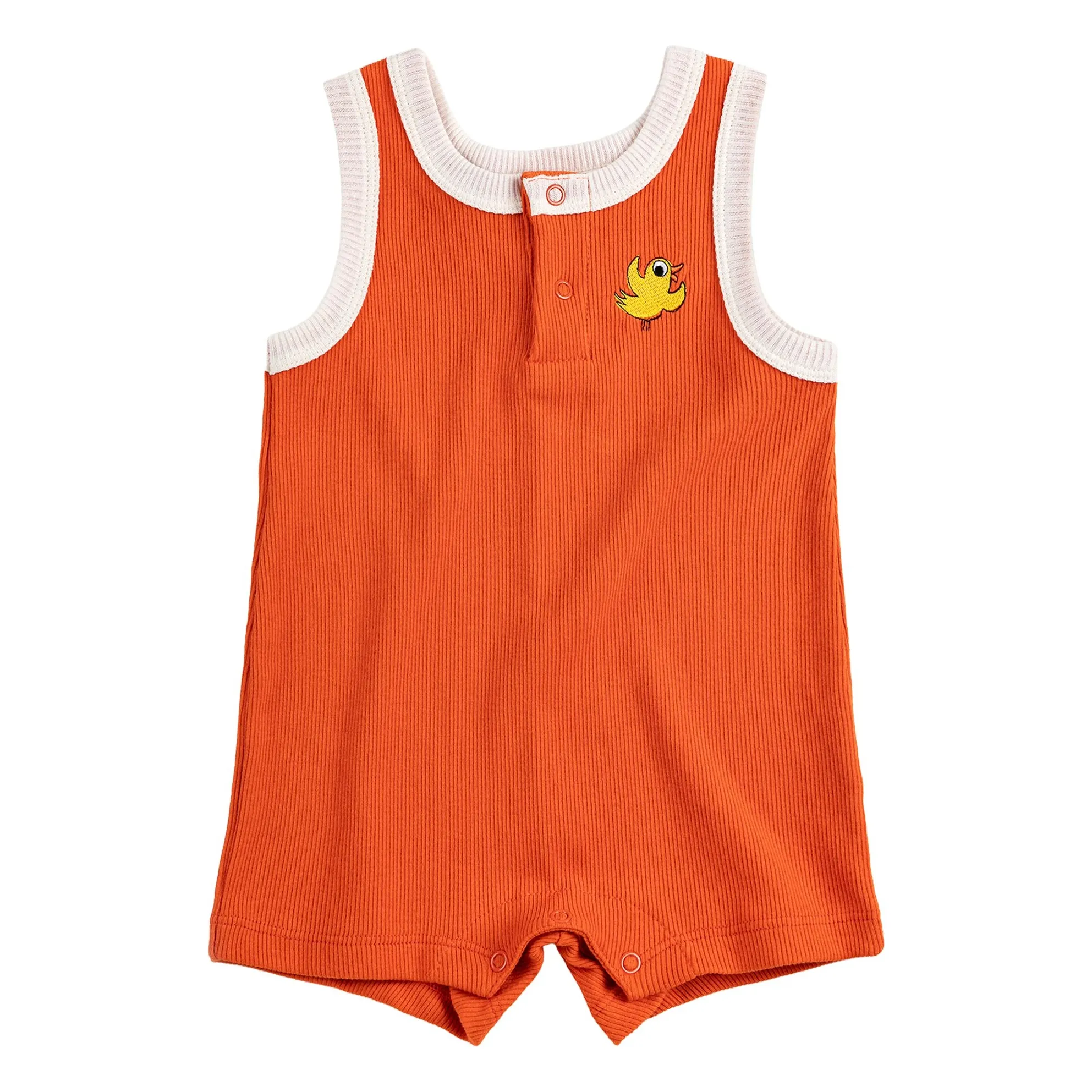 Bobo Choses Orange Organic Cotton Bird Ribbed Playsuit