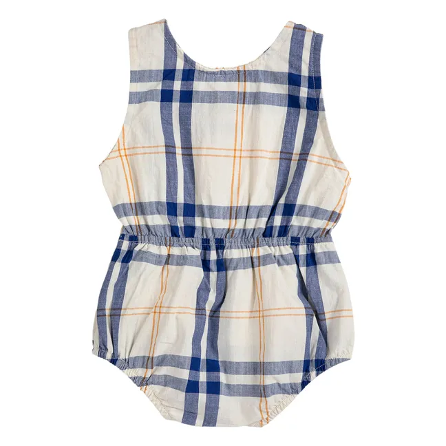 Pagliaccetto in cotone organico tartan | Ecru