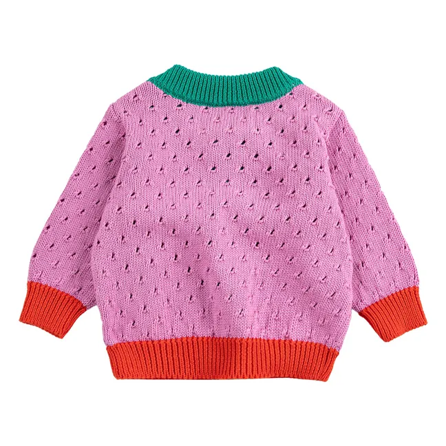 Organic cotton Colorblock openwork cardigan | Purple