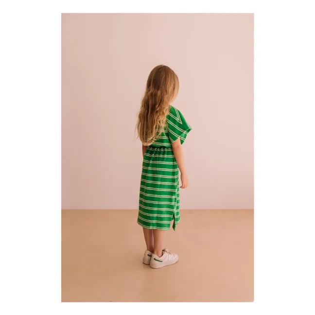 Robe April Rayée Eponge Coton Bio | Vert
