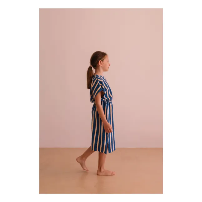 Robe April Rayée Eponge Coton Bio | Bleu