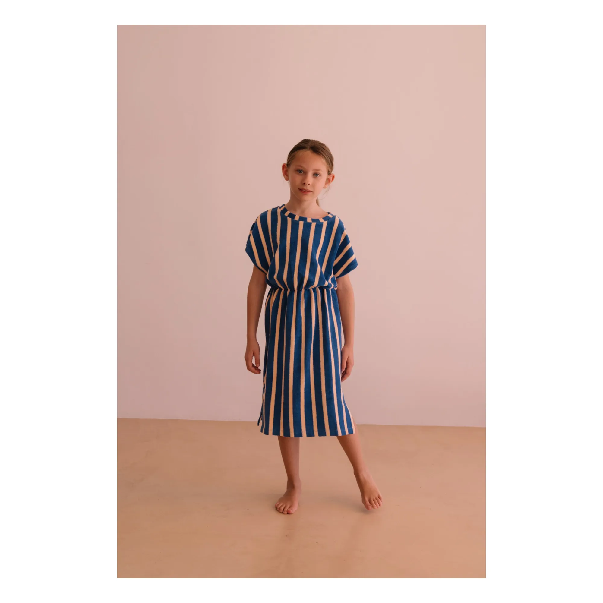 Robe April Rayée Eponge Coton Bio | Bleu- Image produit n°1
