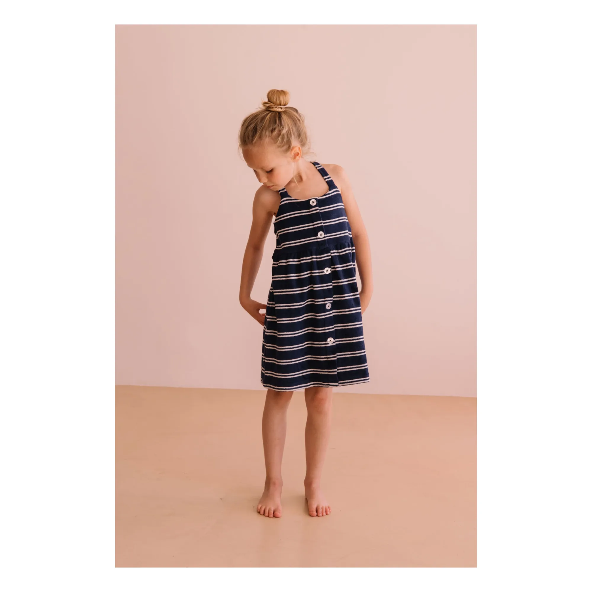 Robe Simonetta Rayée Eponge Coton Bio | Bleu marine- Image produit n°1