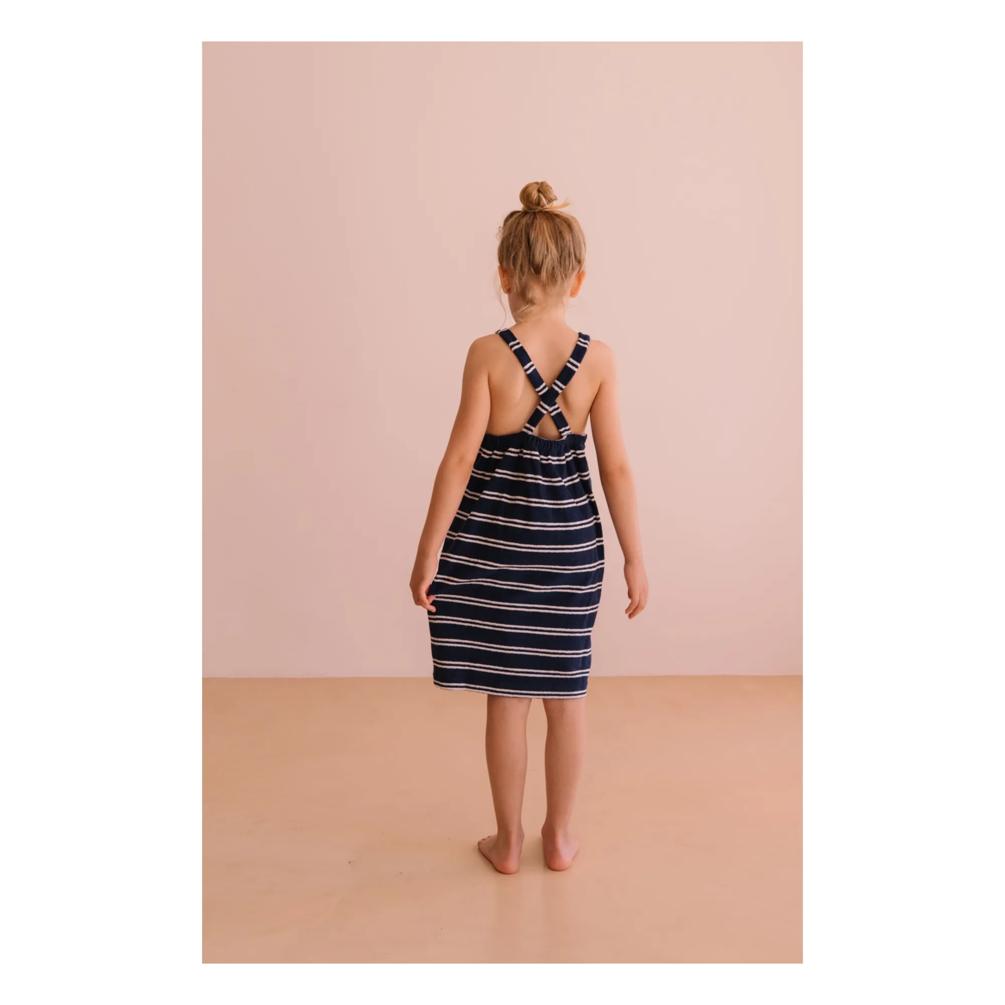 Robe Simonetta Rayée Eponge Coton Bio | Bleu marine- Image produit n°2