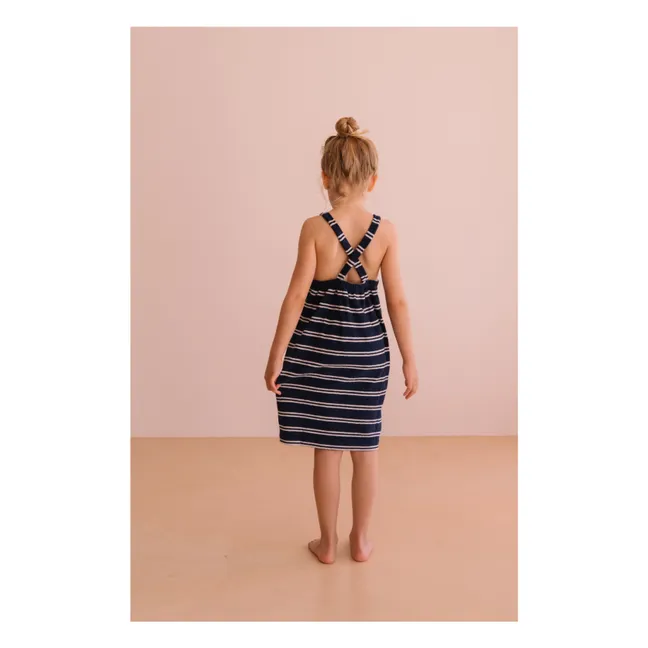 Vestido de rizo de algodón orgánico a rayas Simonetta | Azul Marino