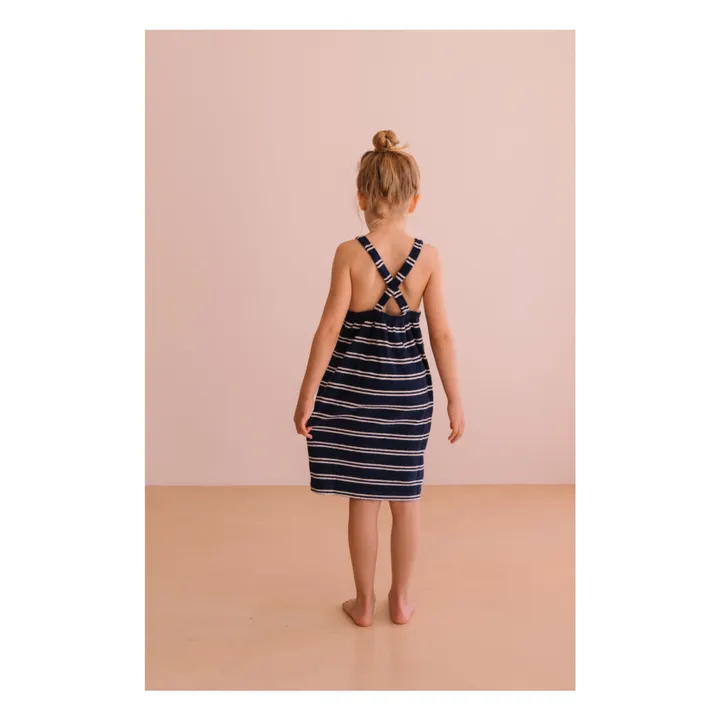 Vestido de rizo de algodón orgánico a rayas Simonetta | Azul Marino- Imagen del producto n°2