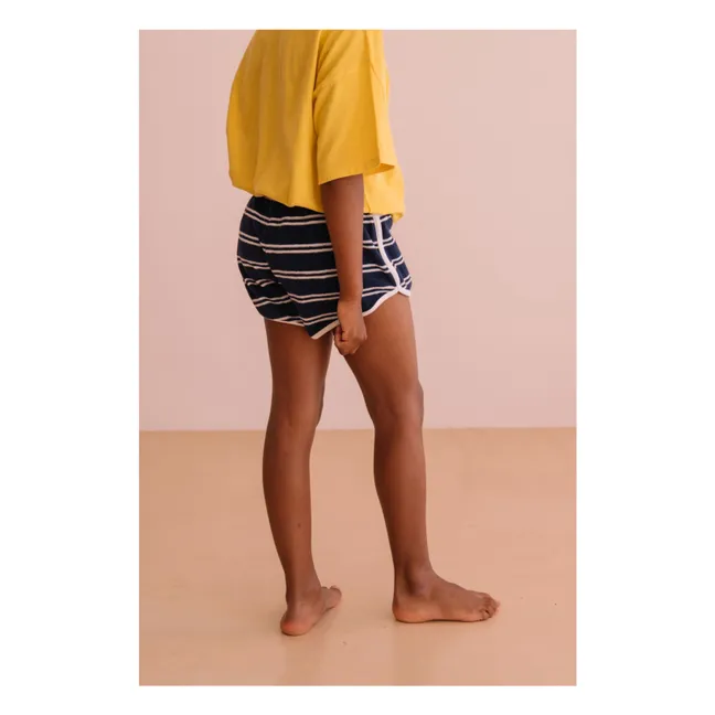Juju Striped Organic Cotton Towelling Shorts | Navy blue