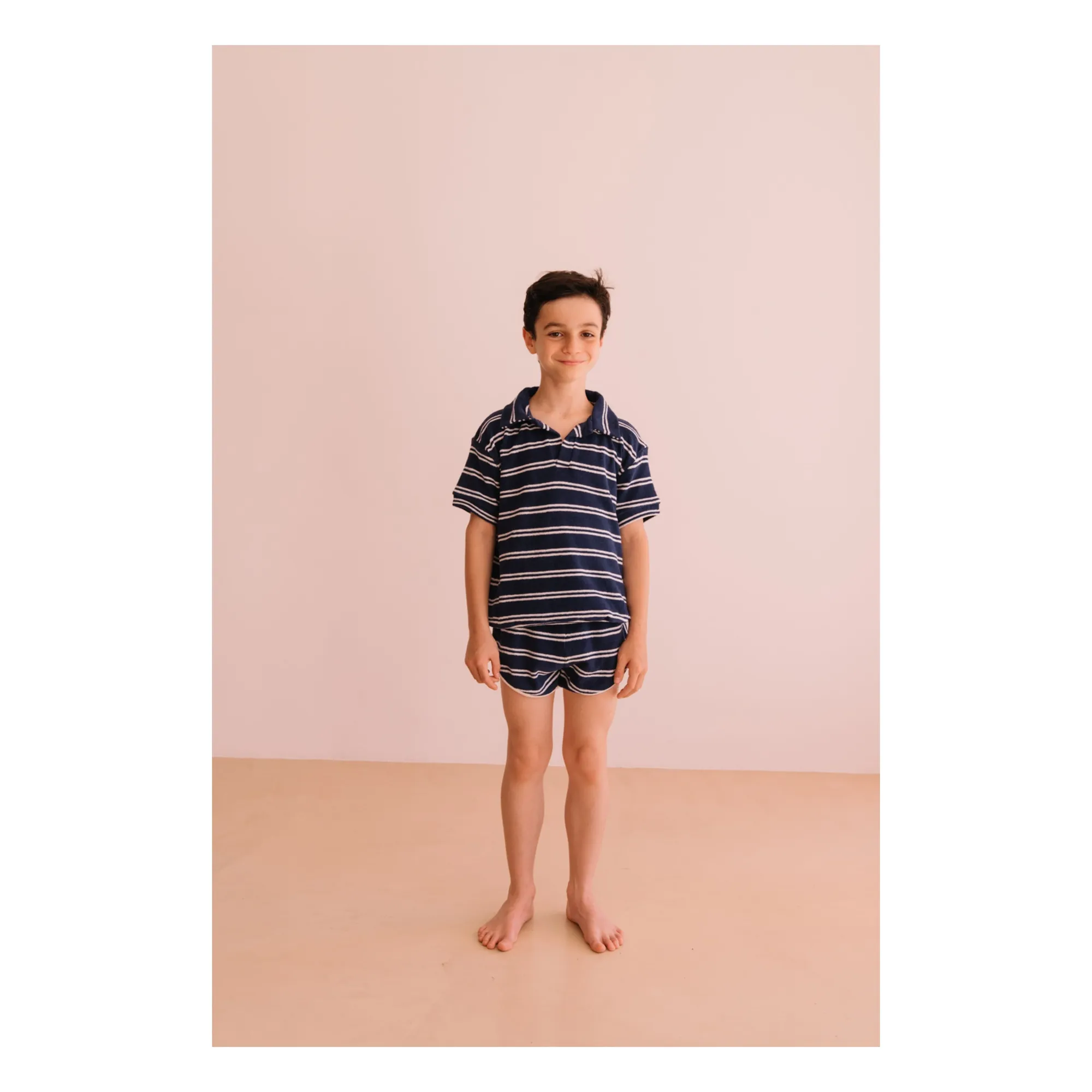Short Juju Rayé Eponge Coton Bio | Bleu marine- Image produit n°1