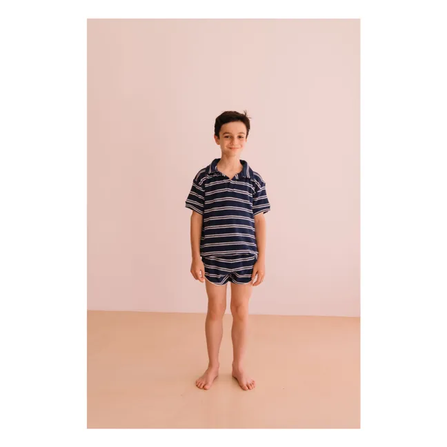 Short Juju Rayé Eponge Coton Bio | Bleu marine