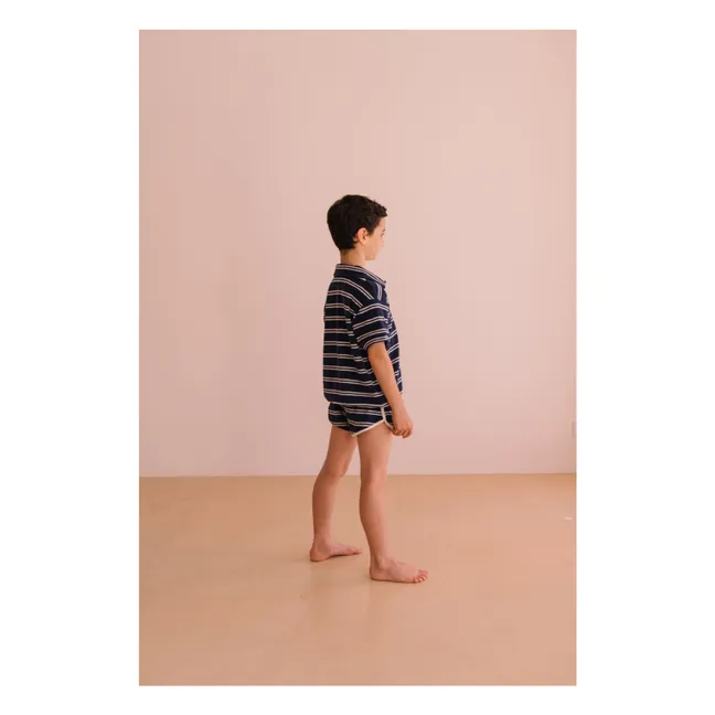 Juju Striped Organic Cotton Towelling Shorts | Navy blue