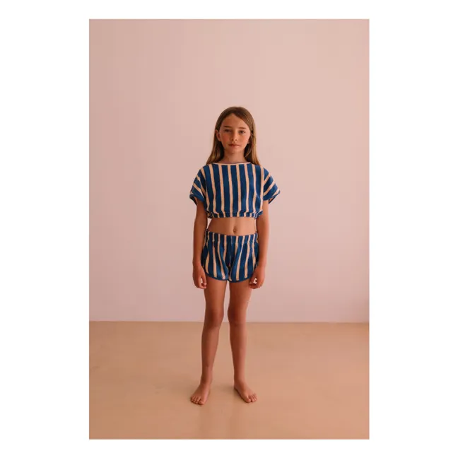 Pantalones cortos Juju de algodón orgánico a rayas | Azul