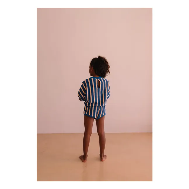 Combishort Romy Rayée Eponge Coton Bio | Bleu