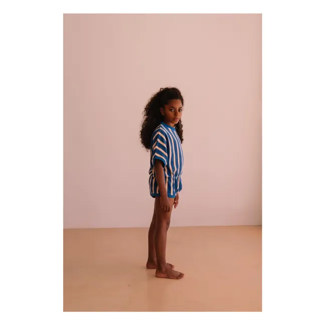 Combishort Romy Rayée Eponge Coton Bio | Bleu