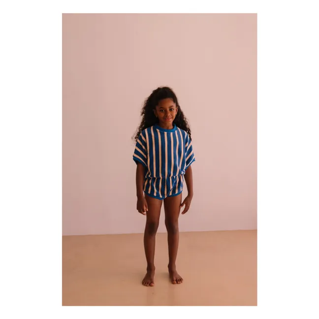 Combishort Romy Rayée Eponge Coton Bio | Bleu