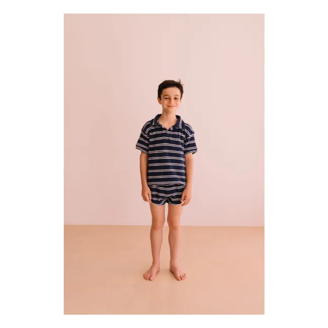 Leonard striped organic cotton polo shirt | Navy blue