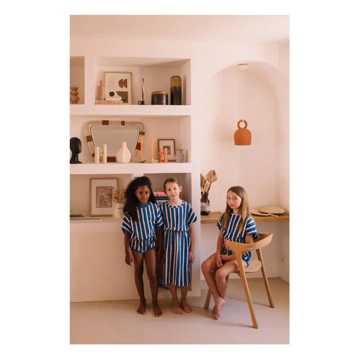 Vestido de rizo de algodón orgánico a rayas April | Azul- Imagen del producto n°3