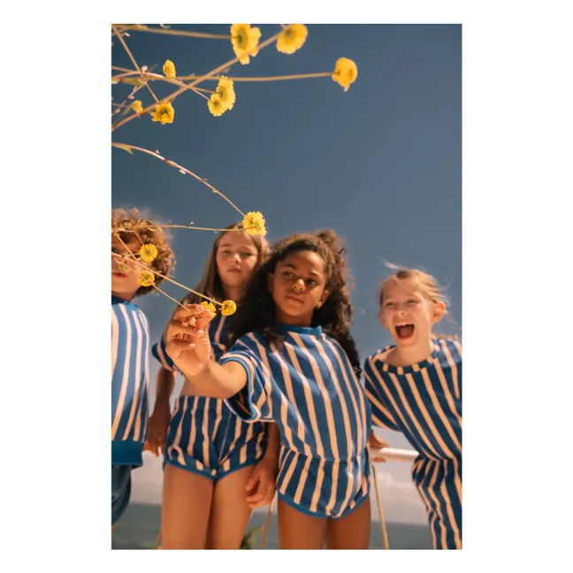 Sudadera de rizo de algodón orgánico a rayas Nat | Azul