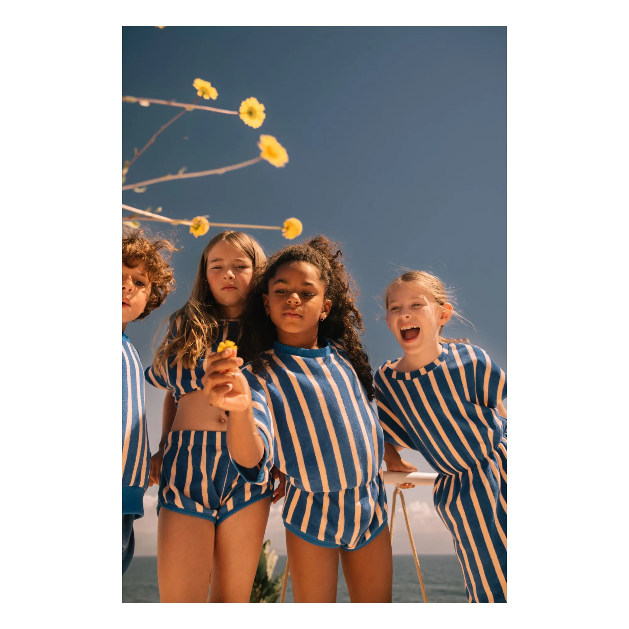 T-shirt Crop Bree Rayé Eponge Coton Bio | Bleu- Image produit n°1