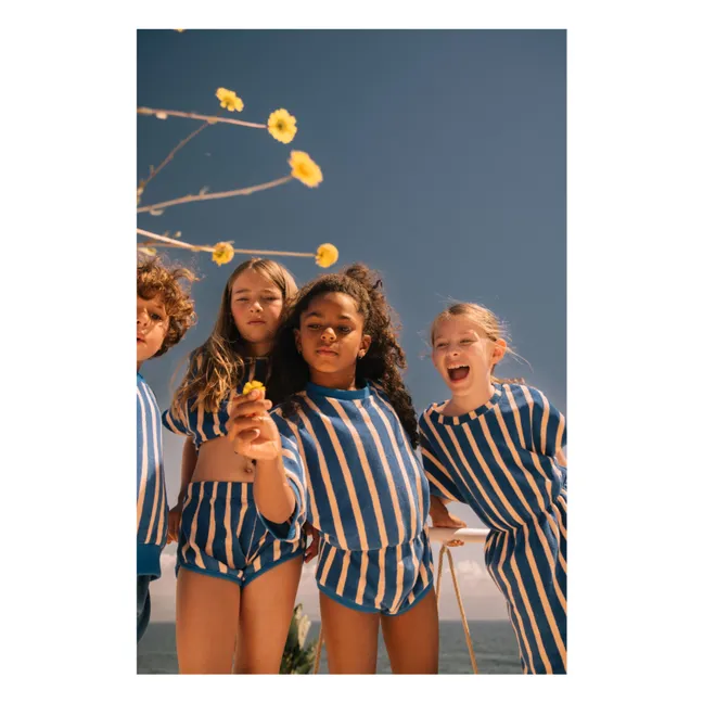 T-shirt Crop Bree Rayé Eponge Coton Bio | Bleu